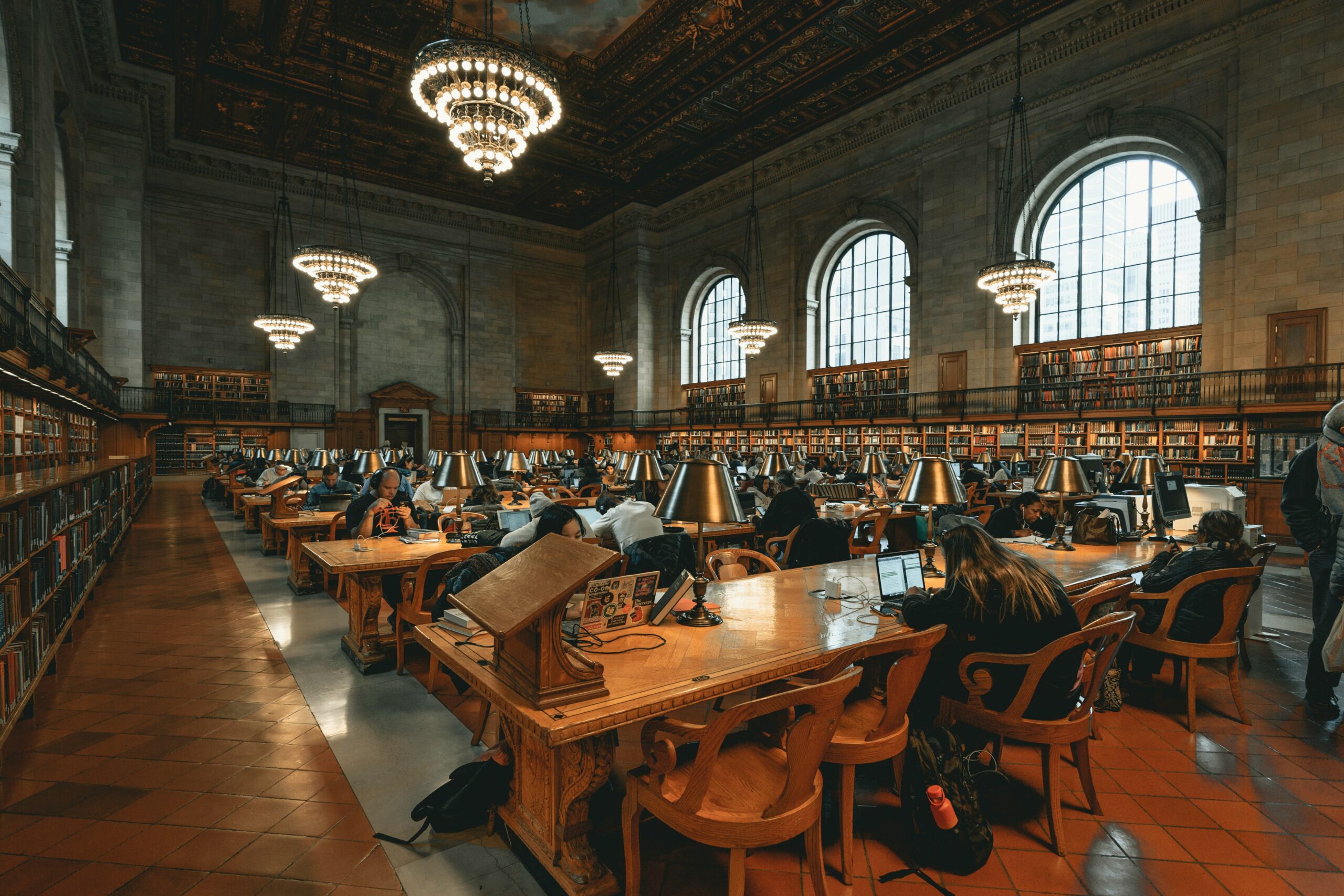 Studying in a library